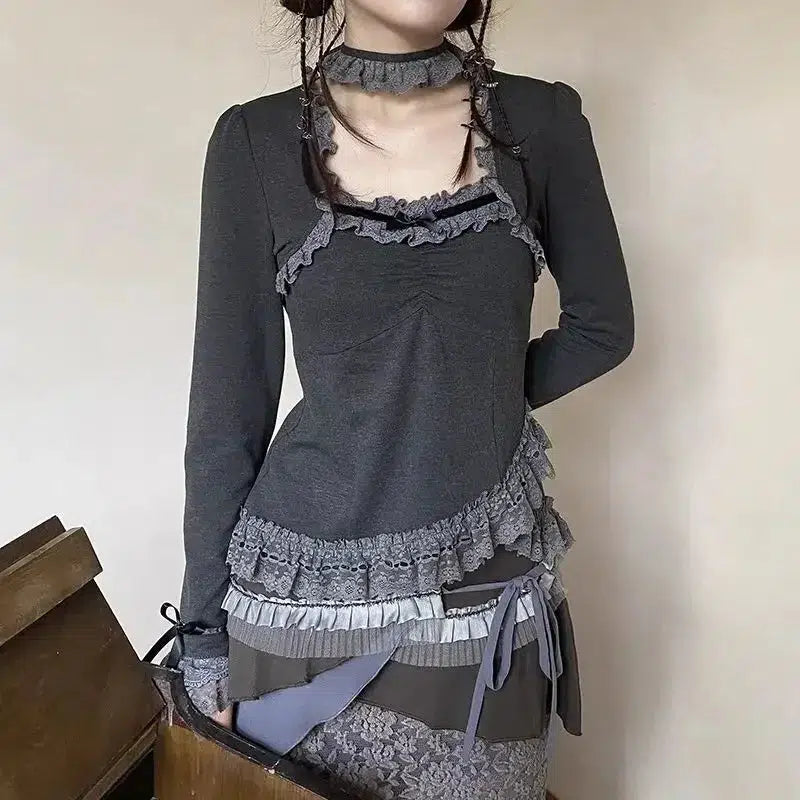 Y2K Grunge Asymmetric Lace Top - Trendy Summer Outfit for Aesthetic Fashion Lovers