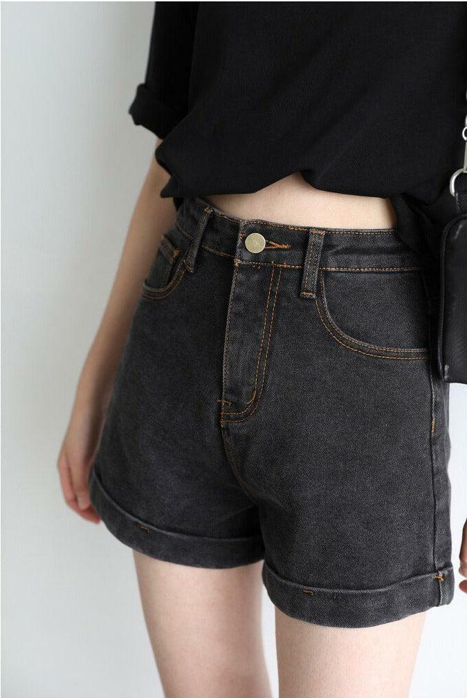 Y2K Grunge Black Jean Shorts - Vintage 90s Style for Effortless Summer Aesthetic Outfits