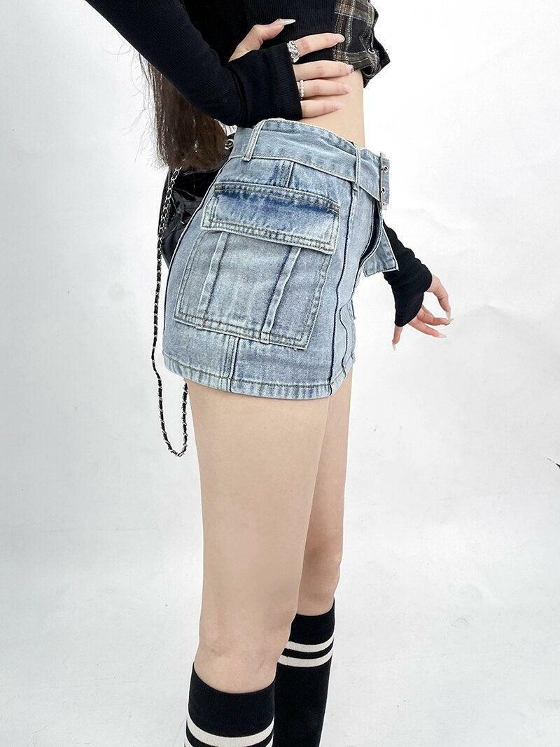 Y2K Grunge Cargo Mini Skort - Trendy 90s Style with Ripped Details for Summer Outfits