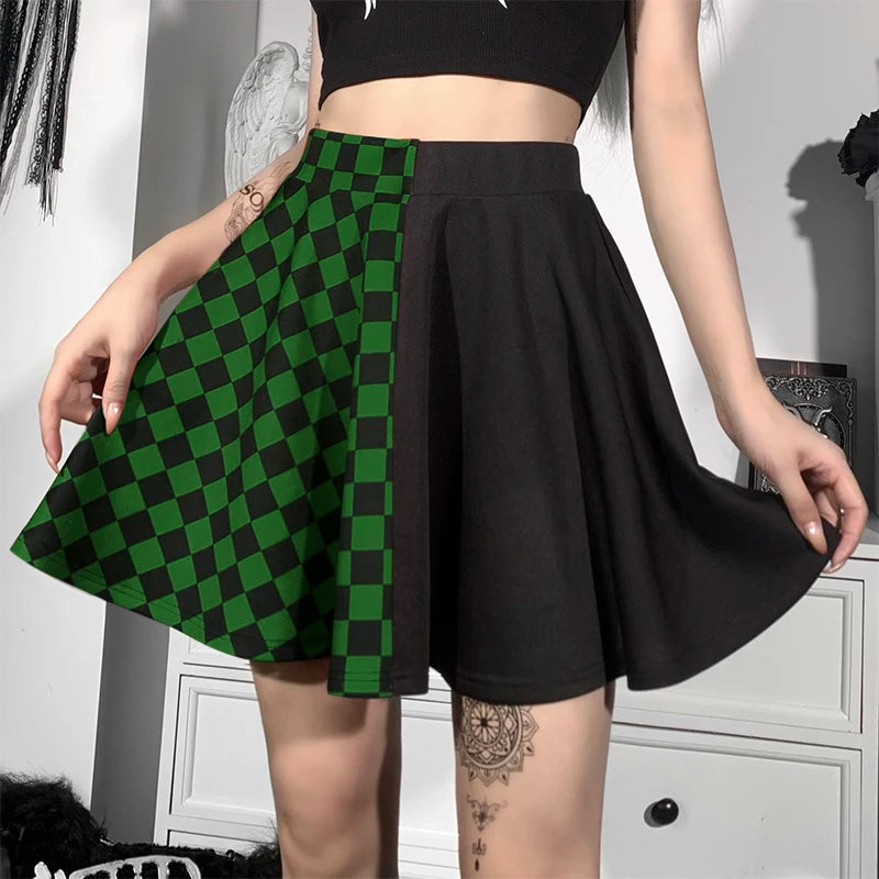 Y2K Grunge Checked A-Line Mini Skirt for Summer Outfits & Aesthetic Looks