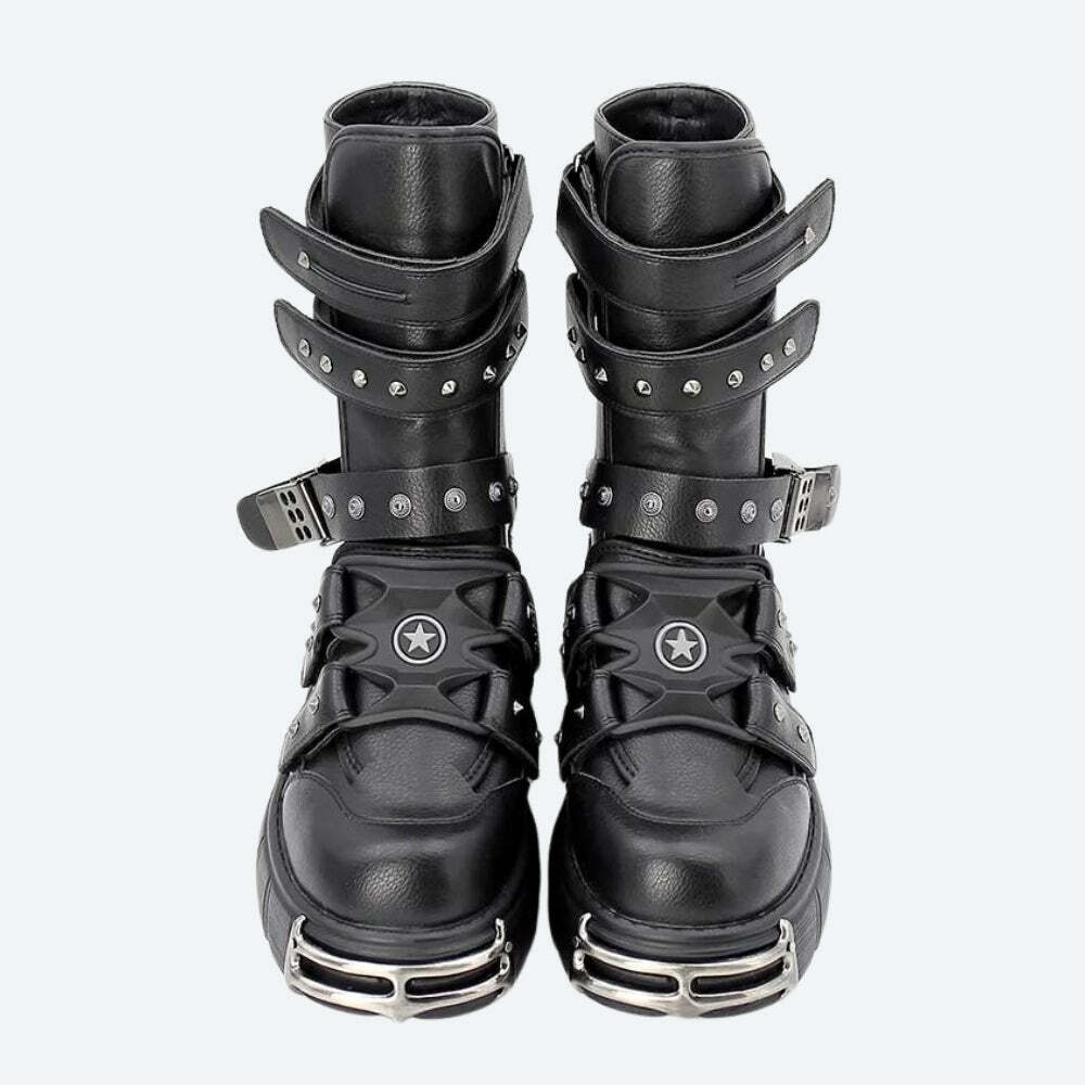 Y2K Grunge Chunky Platform Boots with Velcro Straps for 2000s Fashion Aesthetic