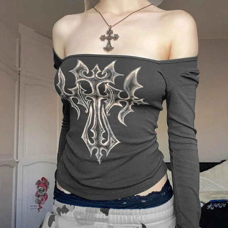 Y2K Grunge Cross Bleached Top - Vintage 90s Aesthetic for Summer Outfits & Casual Style