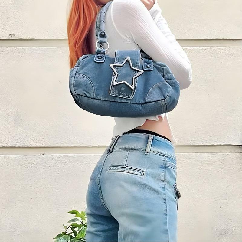 Y2K Grunge Denim Bag: Vintage 90s Style, Perfect for Summer Outfits & Aesthetic Looks