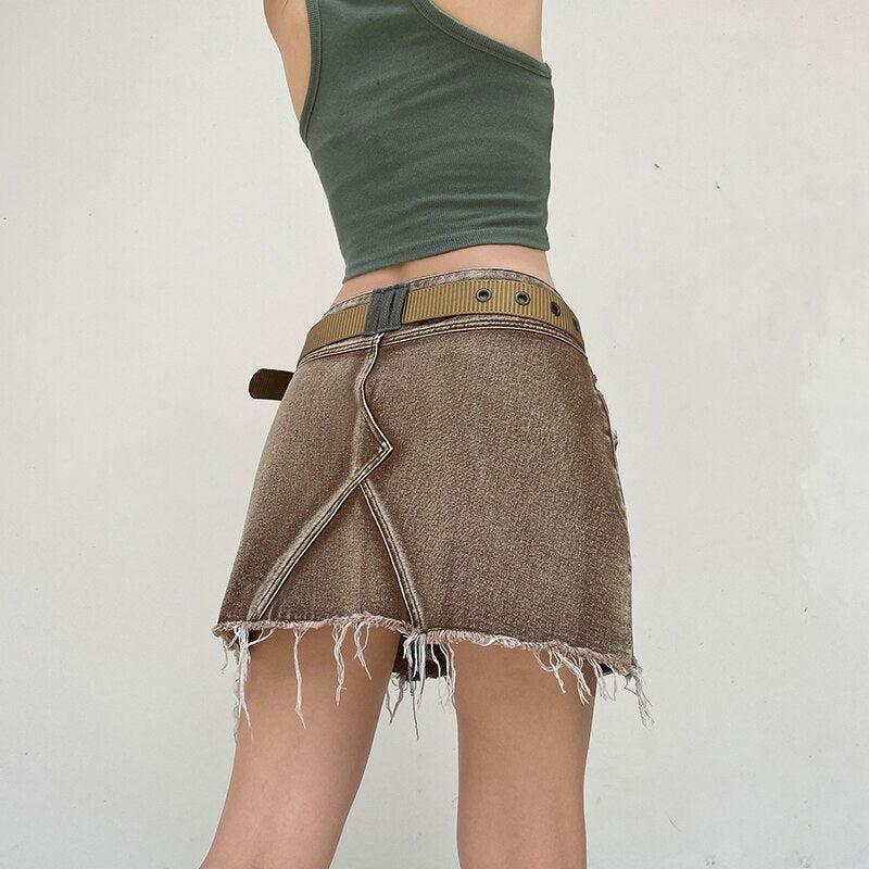 Y2K Grunge Distressed Patchwork Mini Skirt - Vintage 90s Aesthetic Summer Outfit