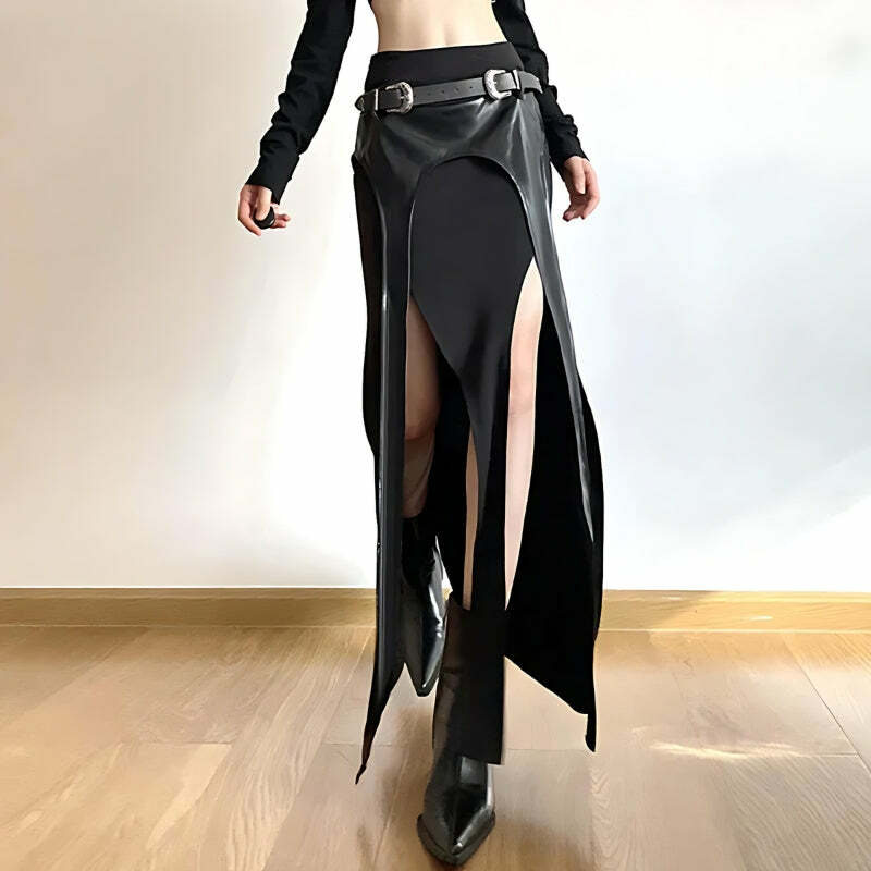 Y2K Grunge Double Slit Maxi Skirt - 90s Fashion Statement for Summer Outfits & Aesthetic Looks