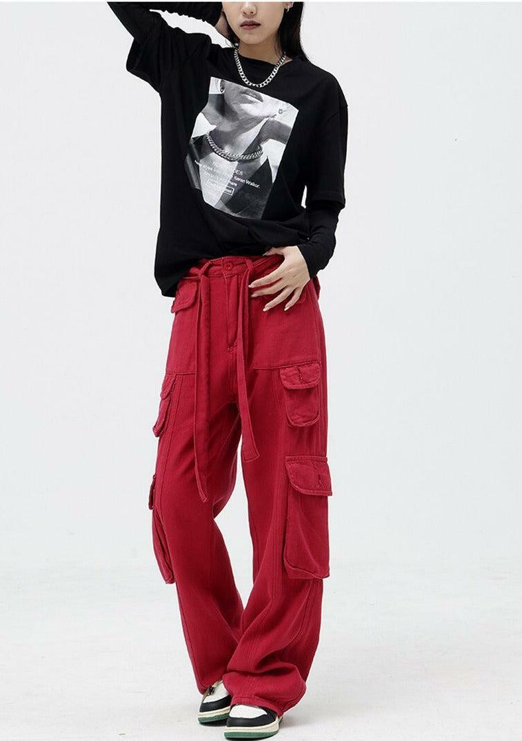 Y2K Grunge Drawstring Belt Cargo Pants - Trendy 90s Style for Effortless Summer Outfits