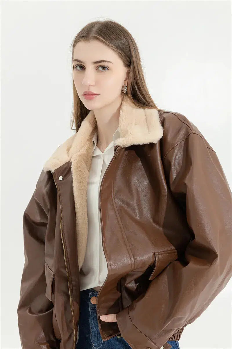 Y2K Grunge Faux Leather & Fur Jacket for Trendy Summer Outfits and 90s Aesthetic Style