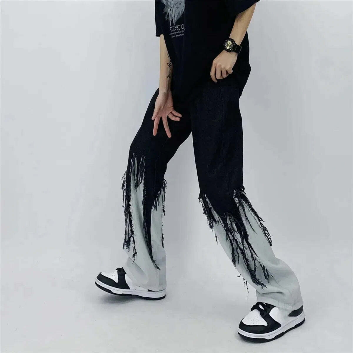 Y2K Grunge Fringed Wide Leg Jeans for Summer Outfits & 90s Fashion Aesthetic