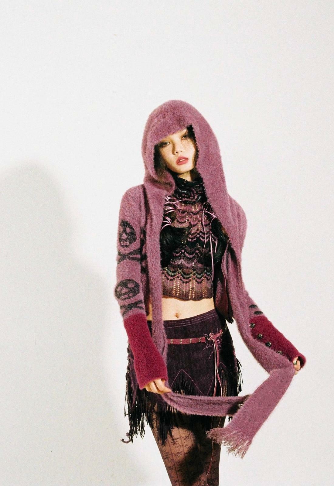 Y2K Grunge Gothic Skull Hooded Cardigan for 90s Aesthetic Outfits and Summer Style