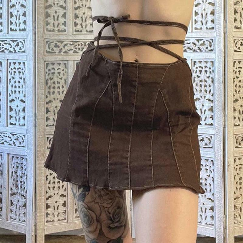 Y2K Grunge Lace-Up Mini Skort - Trendy Summer Outfit for 2000s Fashion Lovers