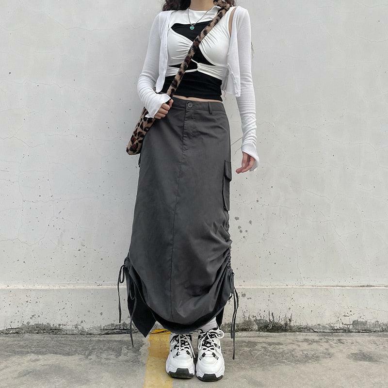 Y2K Grunge Parachute Maxi Skirt - Vintage 90s Aesthetic Summer Outfit for Trendy Looks