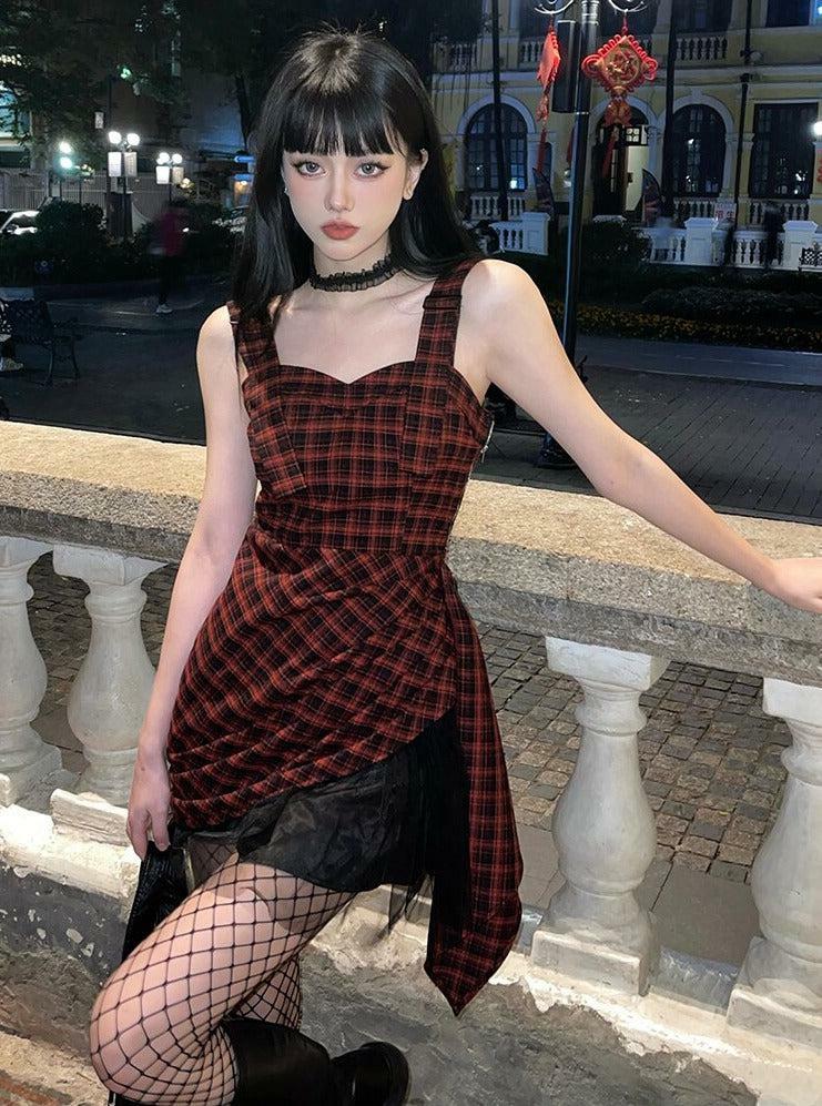 Y2K Grunge Plaid Mini Dress - Vintage 90s Aesthetic Summer Outfit for Trendy Looks