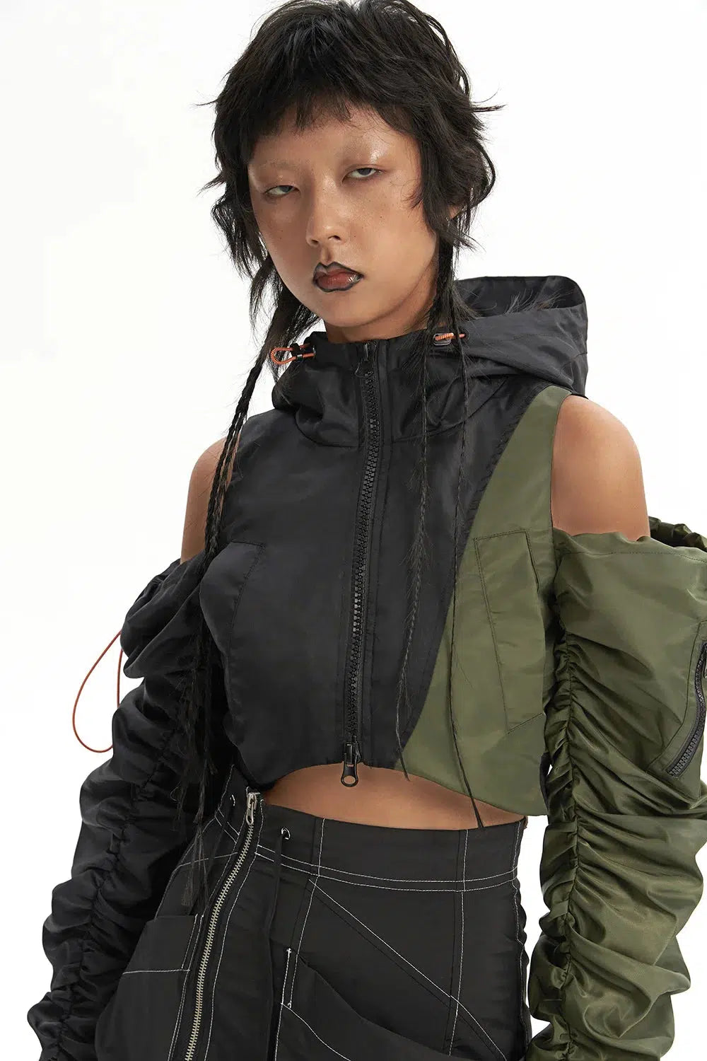 Y2K Grunge Ruched Sleeve Puffer Jacket - 90s Fashion Statement for Summer Outfits