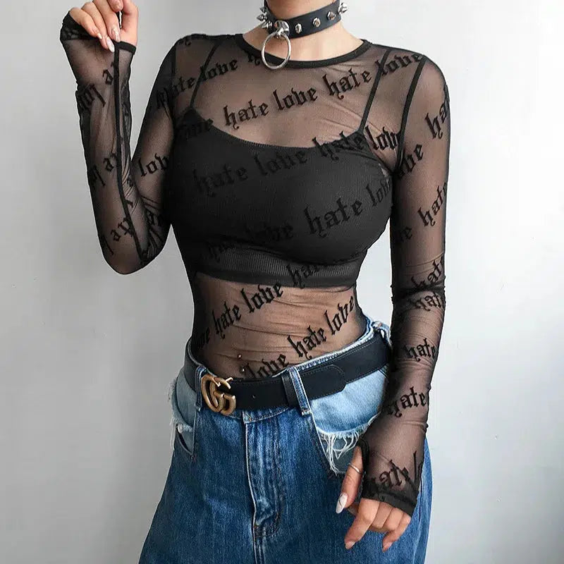 Y2K Grunge Sheer Mesh Top - Trendy 90s Aesthetic for Summer Outfits & Cute Looks