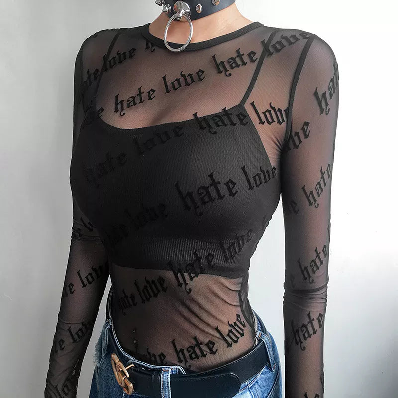 Y2K Grunge Sheer Mesh Top - Trendy 90s Aesthetic for Summer Outfits & Cute Looks