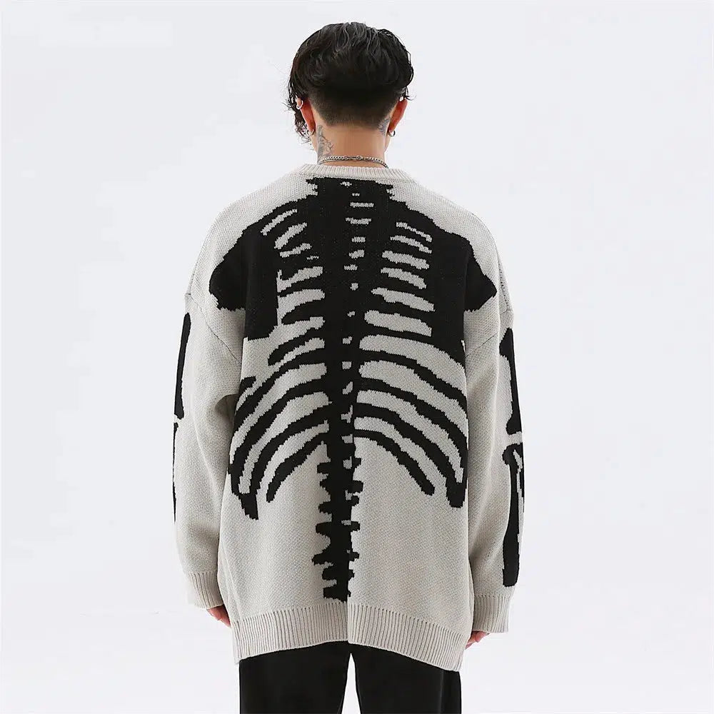 Y2K Grunge Skeleton Knitted Sweater - Vintage 90s Aesthetic for Cozy Summer Outfits