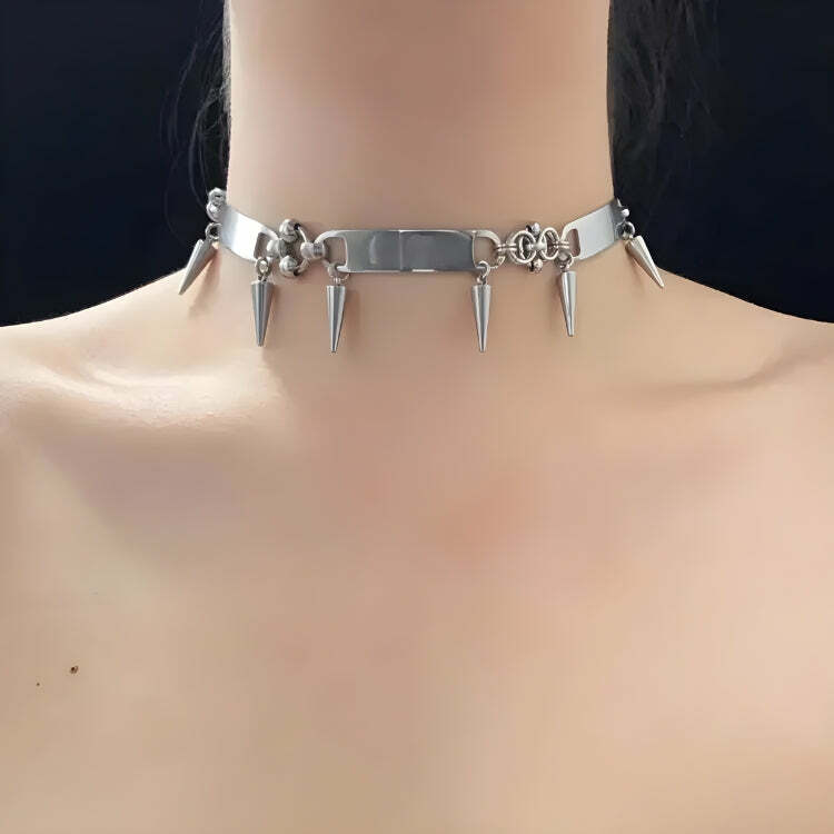 Y2K Grunge Spiked Metal Choker - 90s Fashion Statement for Aesthetic Outfits & Summer Looks