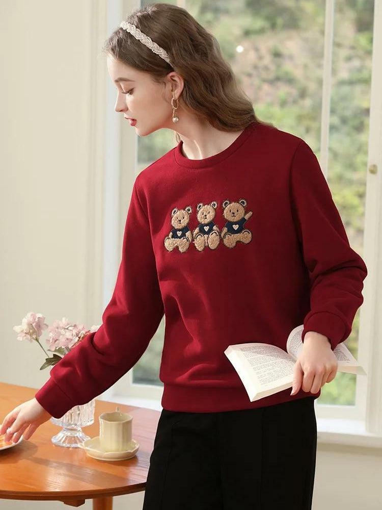 Y2K Grunge Teddy Bears Embroidered Sweatshirt - Cute Vintage Aesthetic for 2000s Fashion