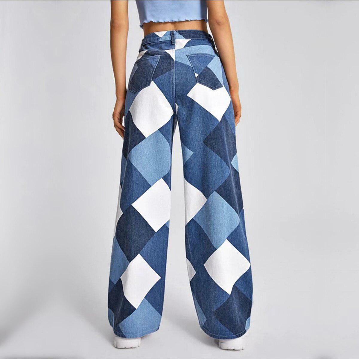 Y2K Harlequin Wide Leg Jeans - Trendy 90s Grunge Style for Summer Outfits & Aesthetic Looks