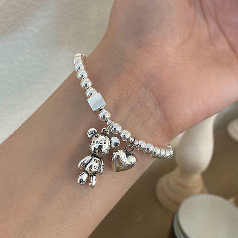 Y2K Heart & Bear Bracelet: Cute Accessory for 90s Fashion, Grunge Aesthetic & Coquette Style