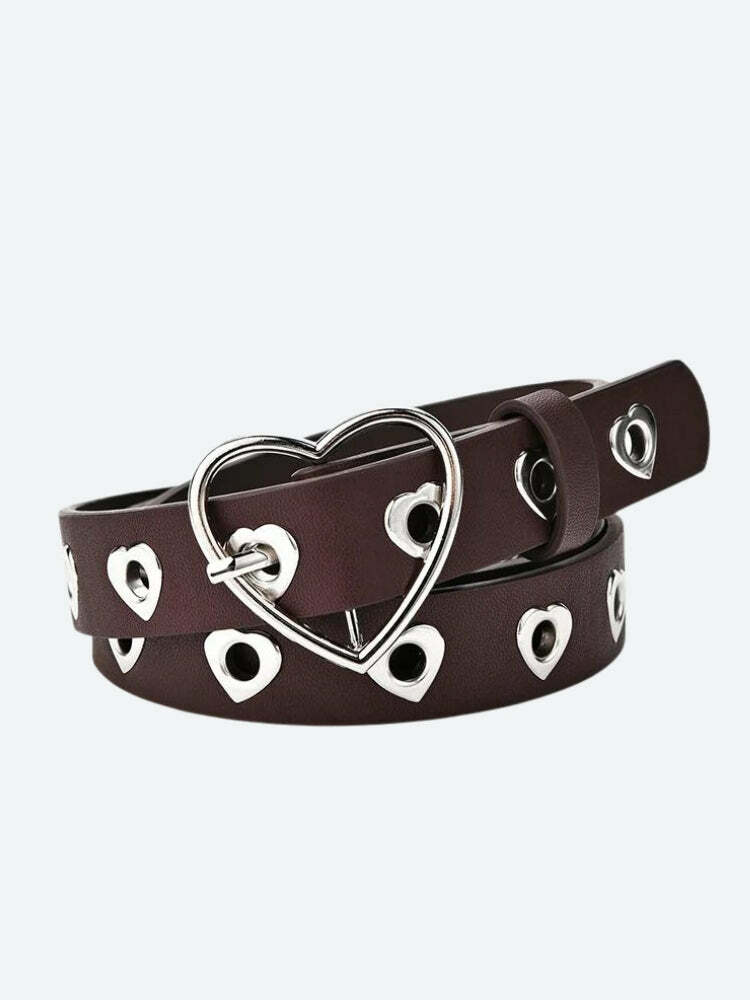 Y2K Heart Buckle Faux Leather Belt for Grunge, 90s Fashion & Coquette Aesthetic Outfits