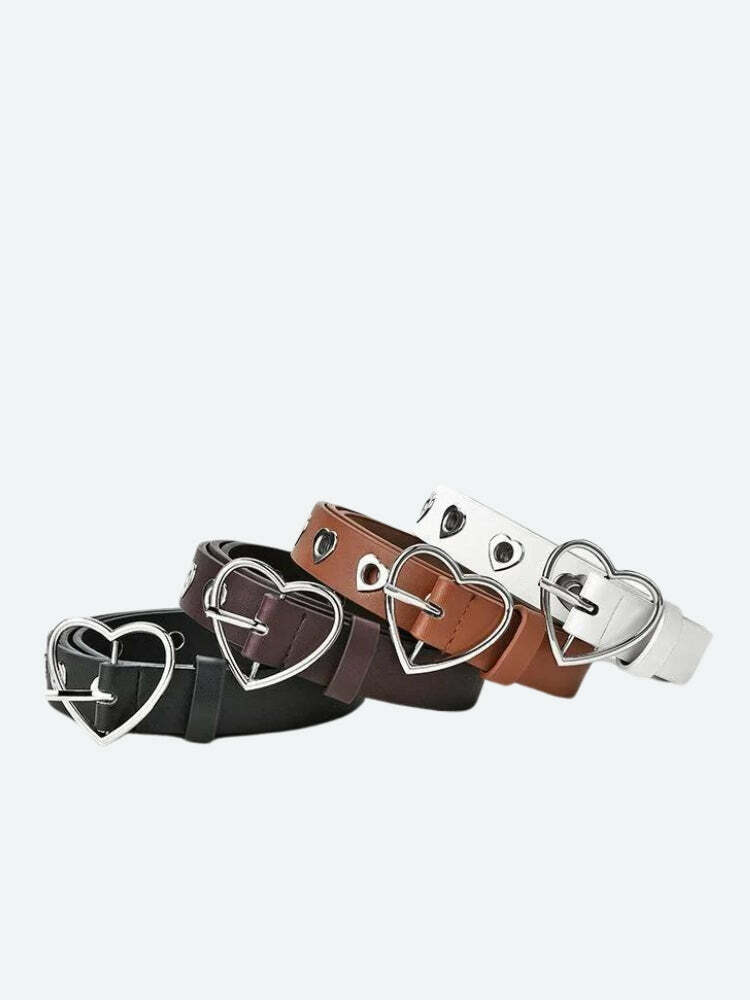 Y2K Heart Buckle Faux Leather Belt for Grunge, 90s Fashion & Coquette Aesthetic Outfits