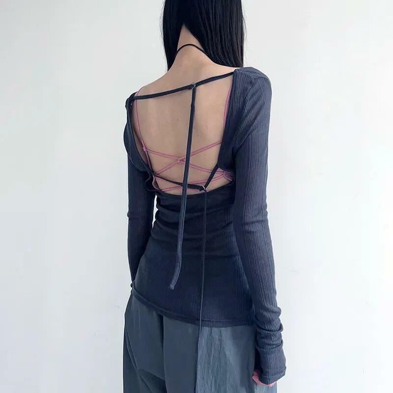 Y2K Knitted Mesh Backless Top - Trendy Summer Outfit for Grunge & Coquette Aesthetic