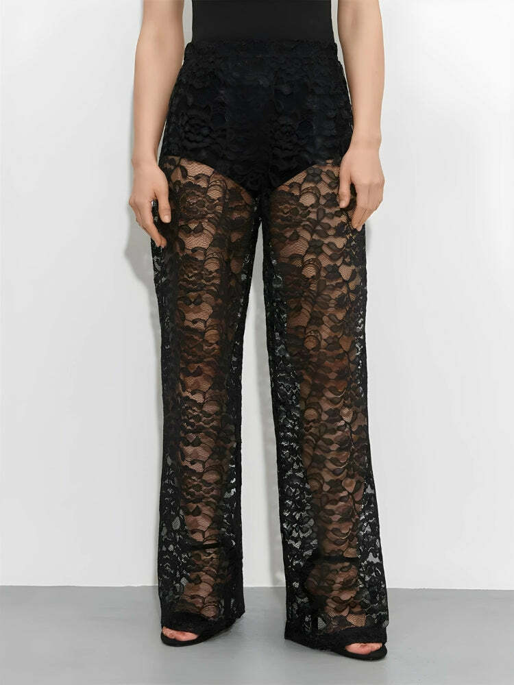 Y2K Lace Sheer Pants: Trendy Grunge Aesthetic for Summer Outfits & 90s Fashion Vibes