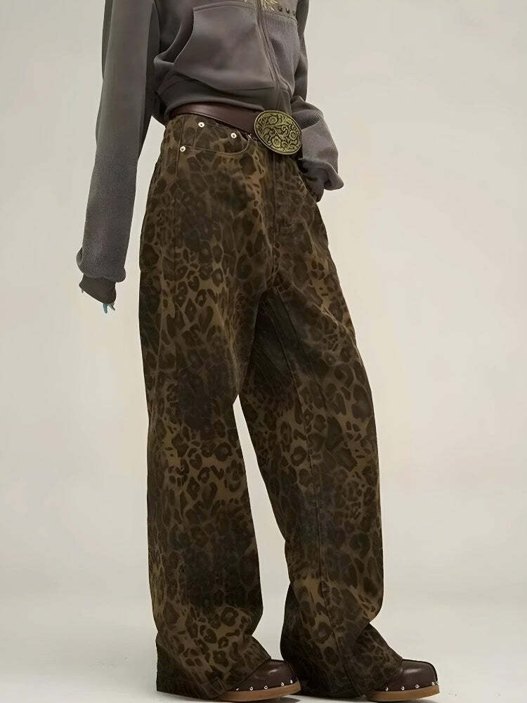 Y2K Leopard Print Cargo Pants - Trendy 90s Grunge Style for Effortless Summer Outfits