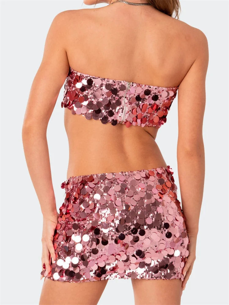 Y2K Off Shoulder Sequined Tube Top - Cute Party Clubwear for Coquette & Grunge Aesthetics