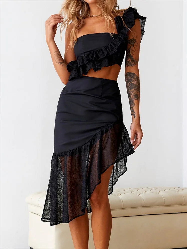 Y2K Off-Shoulder Top & High Waist Irregular Skirt Set - Coquette & Grunge Aesthetic Outfit