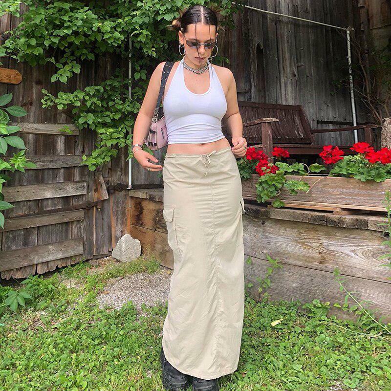 Y2K Parachute Maxi Skirt - Trendy Cargo Style for Summer, Grunge & 90s Fashion Lovers