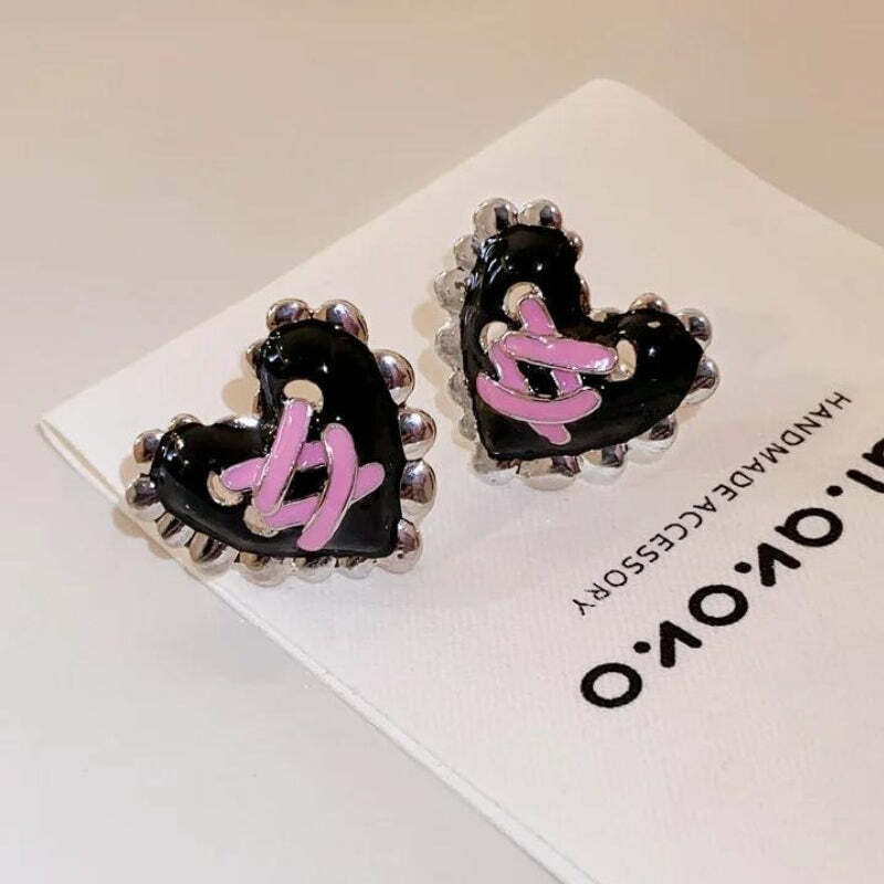 Y2K Pastel Goth Heart Corset Earrings - Grunge Aesthetic Jewelry for 2000s Fashion Lovers