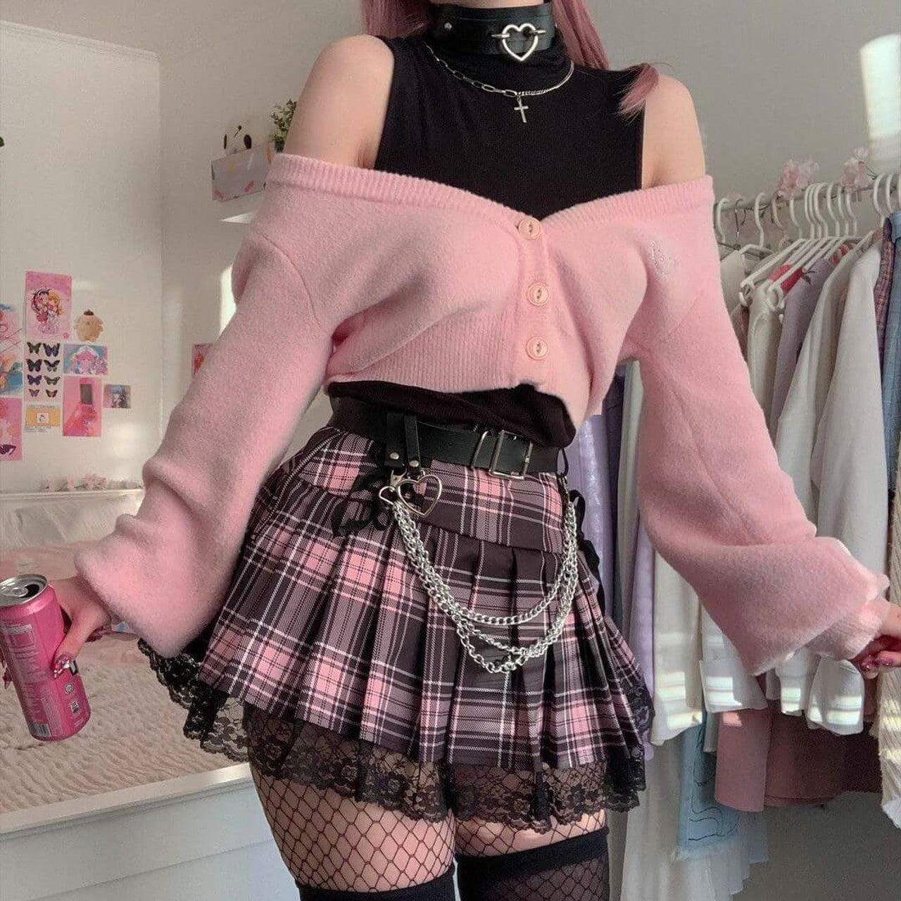 Y2K Pastel Goth Pleated Mini Skirt - Trendy 2000s Fashion for Aesthetic Outfits