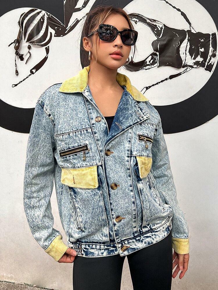 Y2K Patchwork Denim Jacket - Vintage 90s Grunge Style for Trendy Summer Outfits