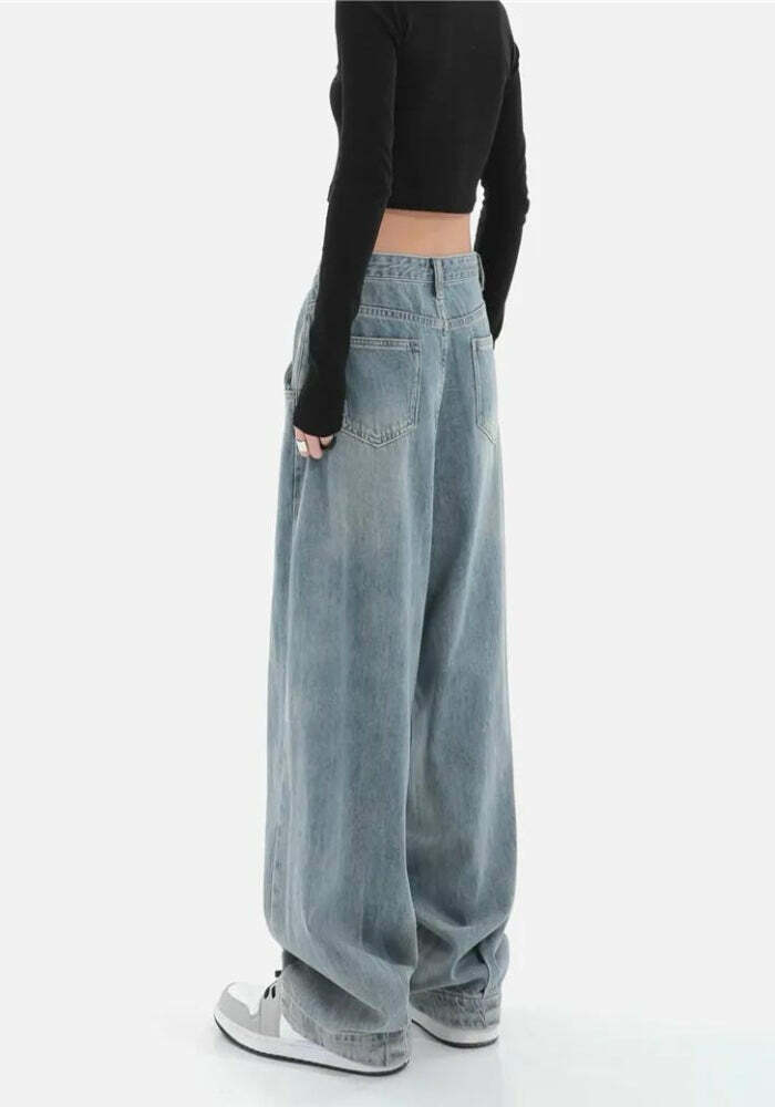 Y2K Pleated Baggy Jeans - Grunge Aesthetic Cargo Pants for 90s Fashion Lovers