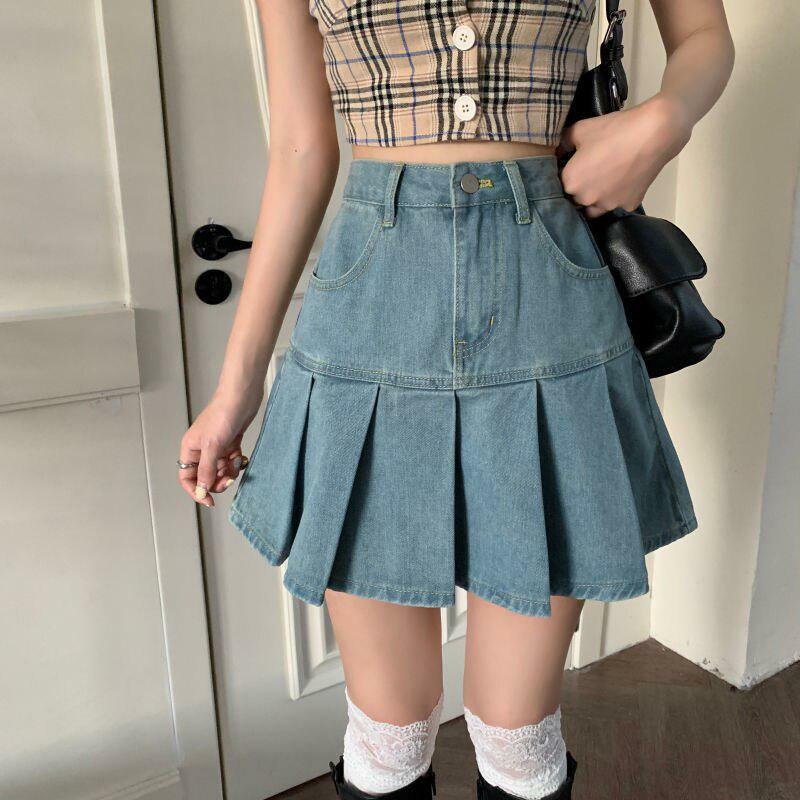 Y2K Pleated Denim Mini Skirt - Cute Summer Outfit, Grunge Aesthetic, 90s Fashion Vibes