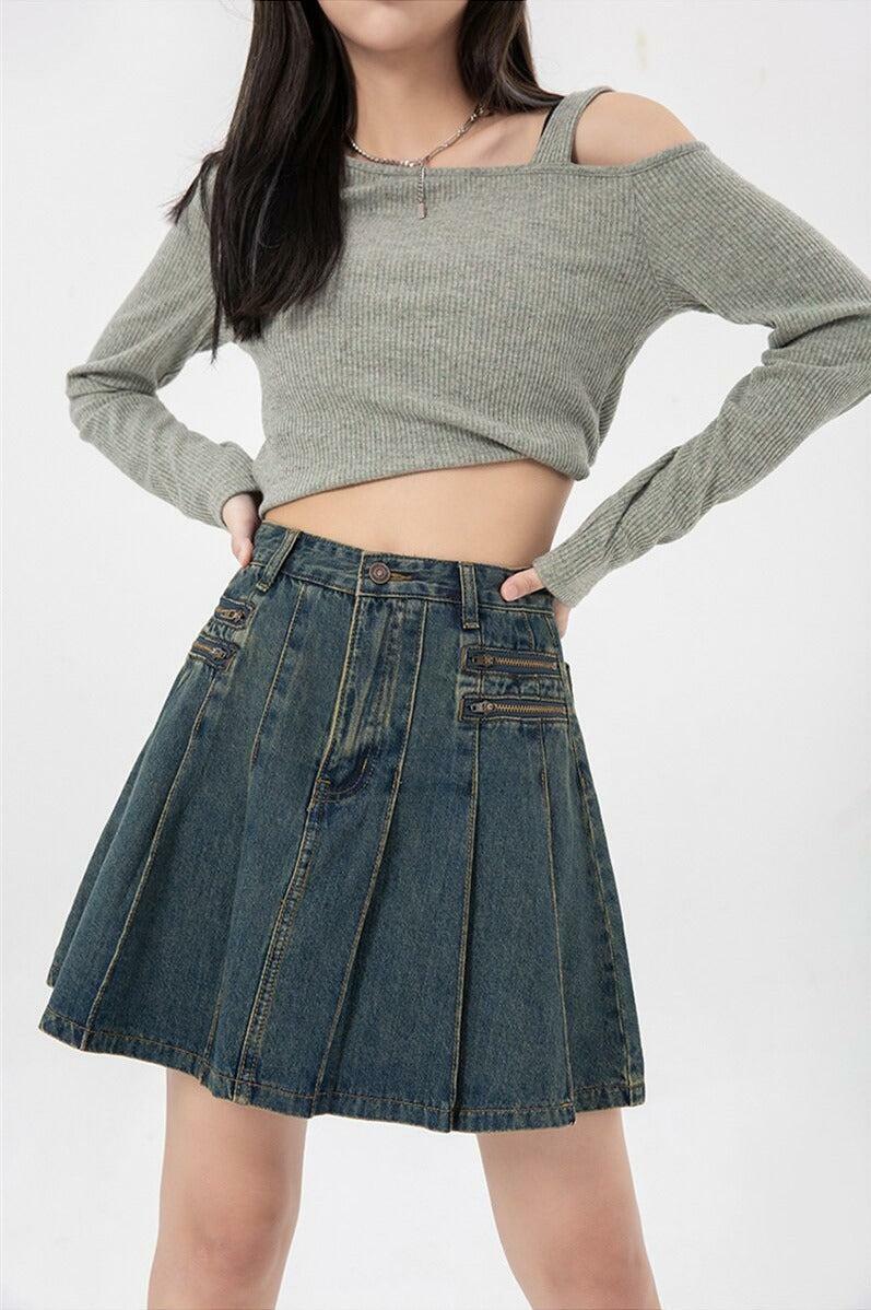 Y2K Pleated Denim Mini Skirt - Trendy 90s Fashion, Grunge Aesthetic, and Cute Summer Outfits