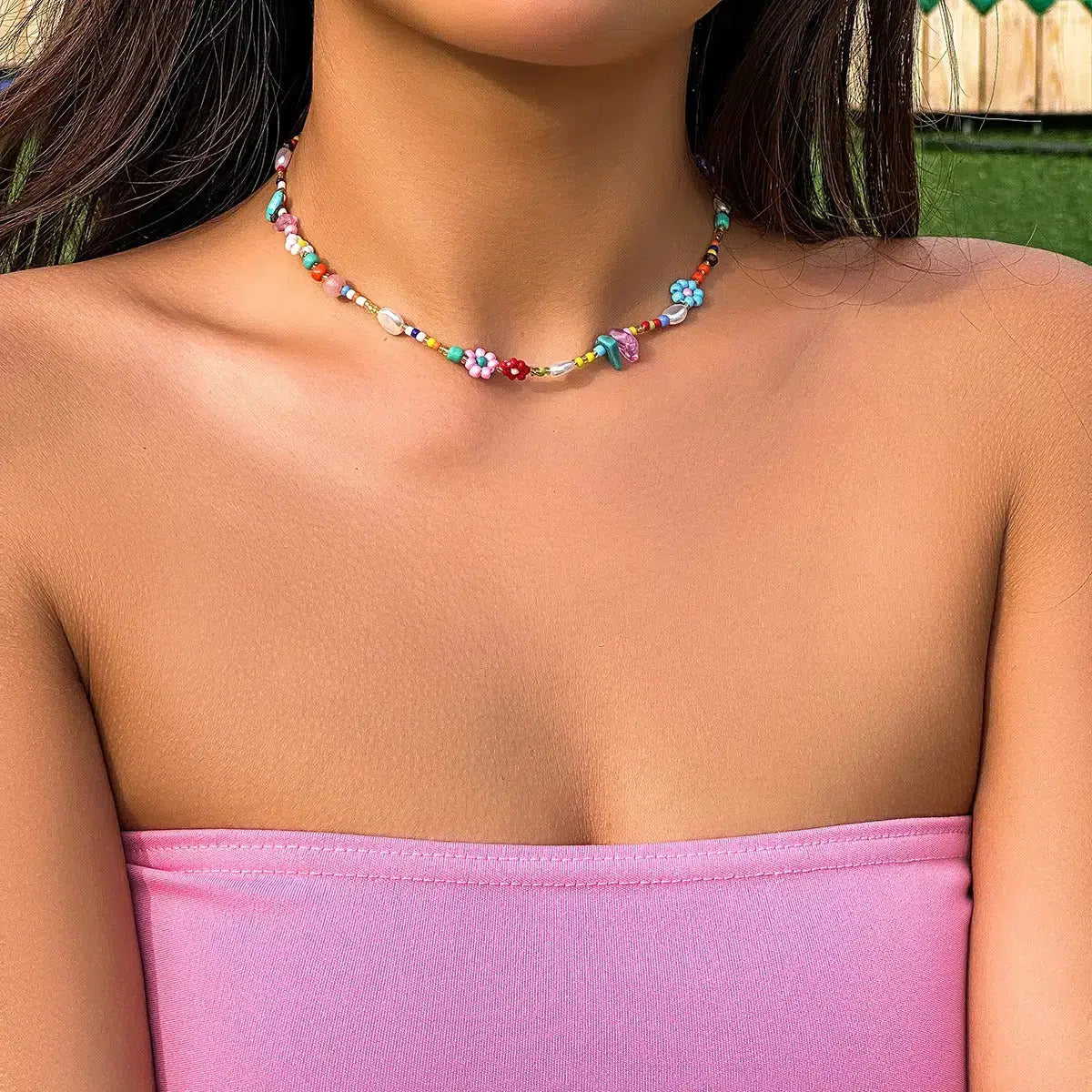 Y2K Rainbow Beaded Necklace - Cute Accessory for 90s Fashion, Coquette Aesthetic & Summer Outfits