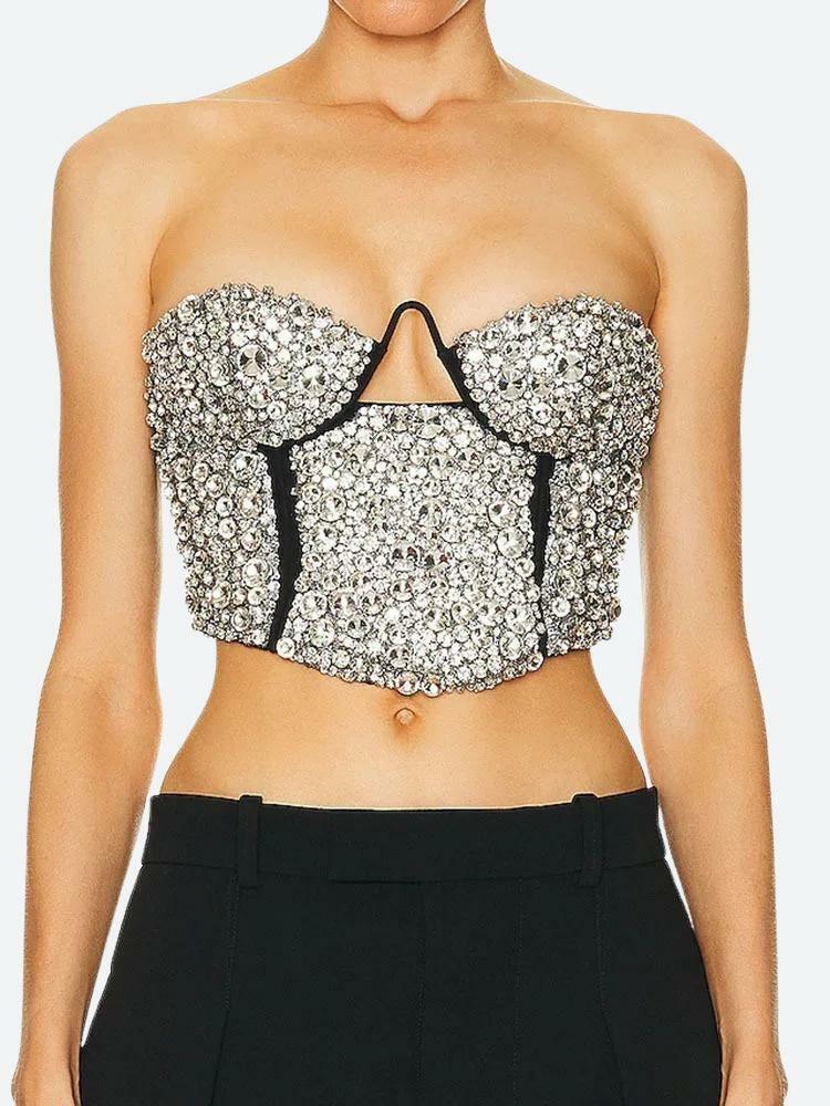 Y2K Rhinestone Bustier Crop Top - Grunge Aesthetic, 90s Fashion, and Summer Outfit Essential