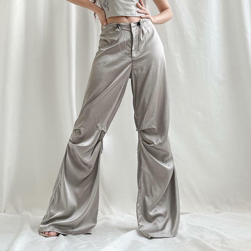 Y2K Satin Wide Leg Pants - Trendy 90s Fashion for Summer Outfits & Grunge Aesthetic