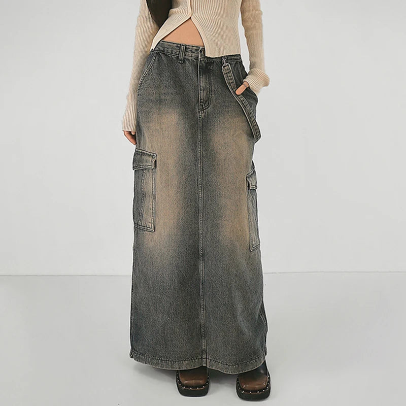 Y2K Side Strap Cargo Maxi Skirt - Trendy Grunge Aesthetic for Summer Outfits & 2000s Fashion