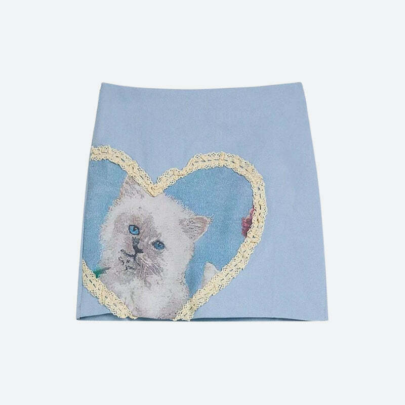 Y2K Soft Girl Cat Heart Mini Skirt - Cute Aesthetic Summer Outfit for Trendy Fashionistas