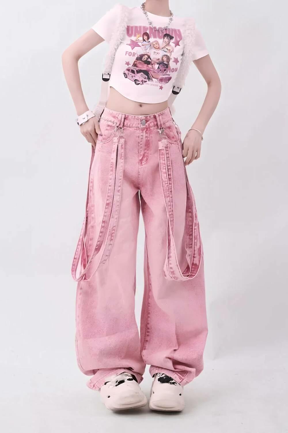 Y2K Soft Girl Double Belted Baggy Jeans - Trendy 90s Grunge Aesthetic for Summer Outfits