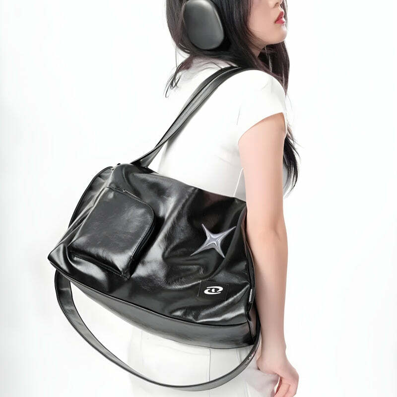 Y2K Star Faux Leather Bag: Trendy 2000s Fashion Accessory for Grunge & Coquette Aesthetic