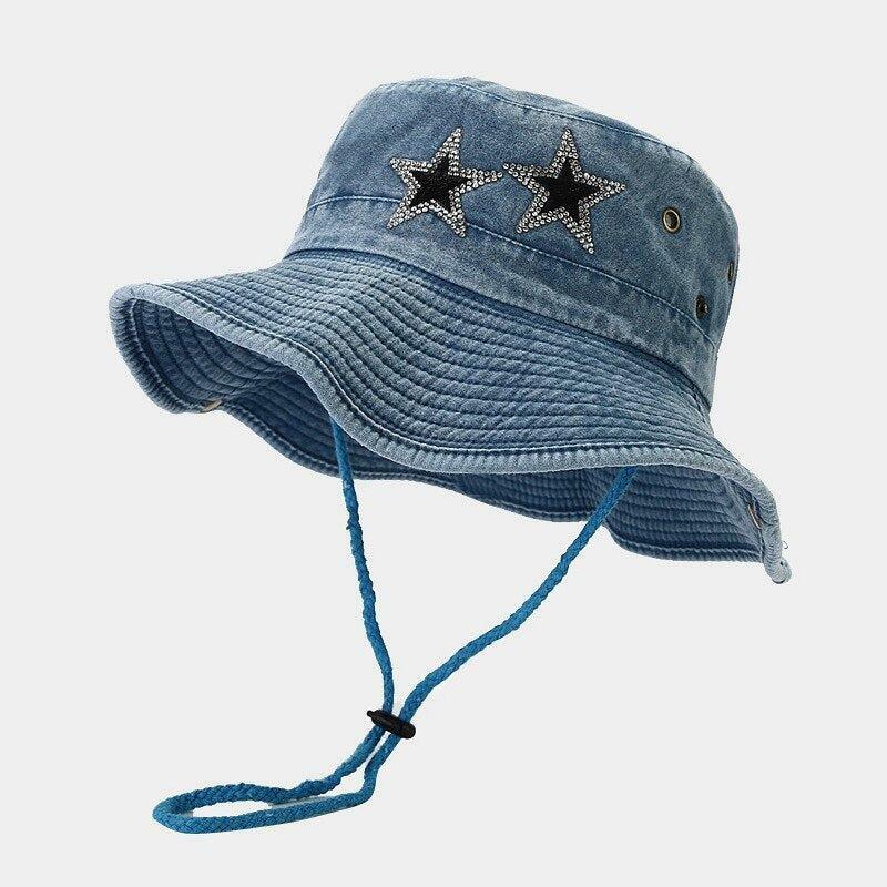 Y2K Star Printed Denim Trucker Hat for Grunge, Coquette, and 2000s Fashion Lovers