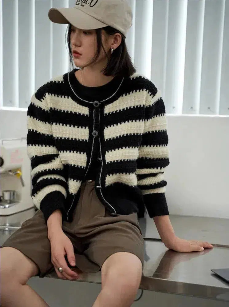 Y2K Striped Button Up Cardigan - Vintage 90s Grunge Aesthetic for Effortless Summer Style