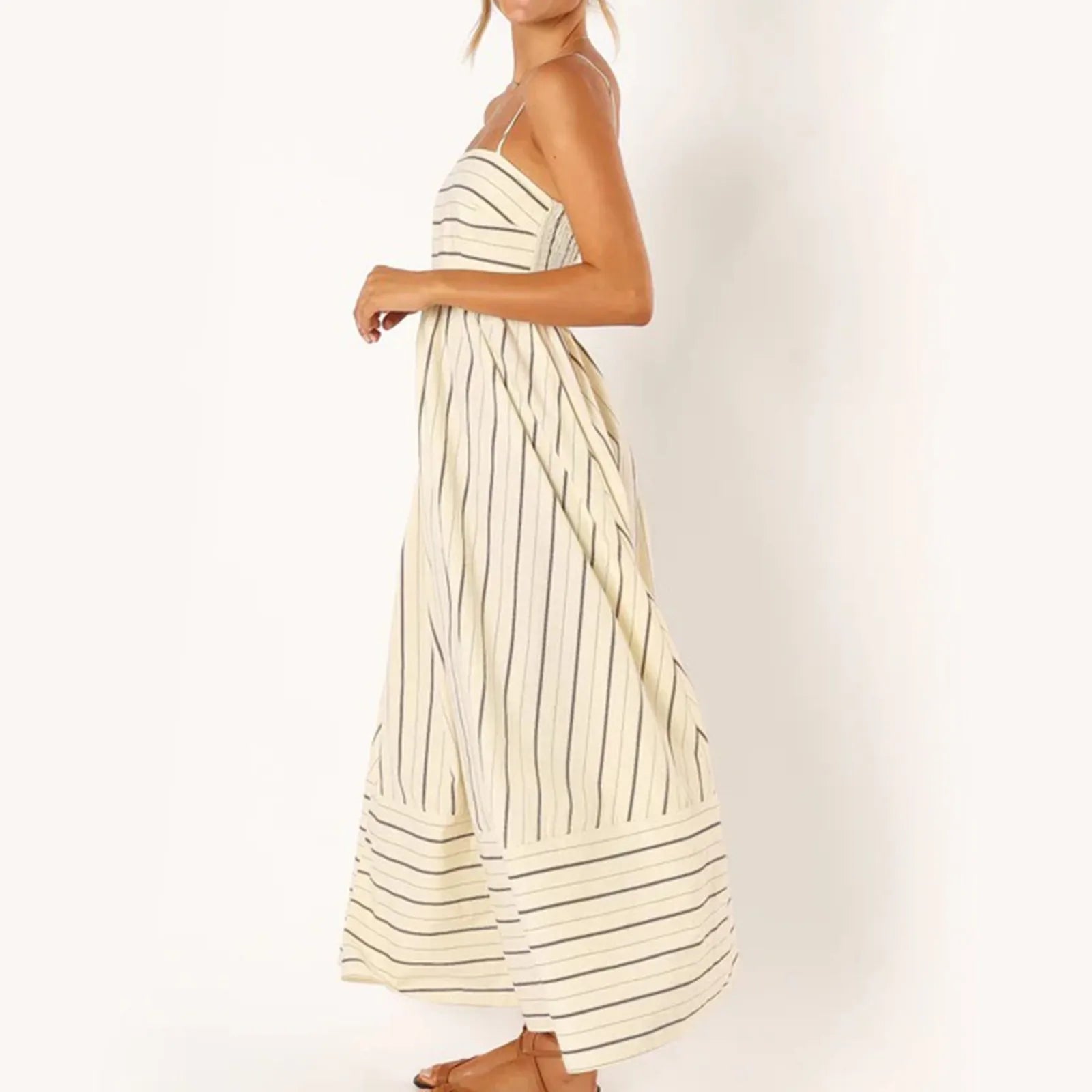 Y2K Striped Sleeveless Backless A-Line Midi Dress - Casual Coquette & Grunge Aesthetic