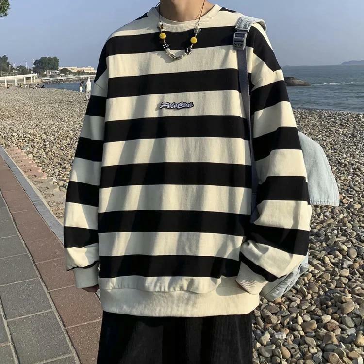 Y2K Striped Sweatshirt - Vintage 90s Grunge Style, Cozy Aesthetic for Effortless Outfits