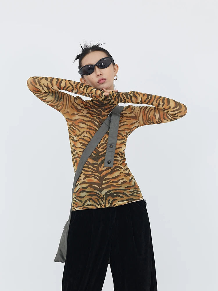 Y2K Tiger Mesh Top - Trendy Grunge Aesthetic for Summer Outfits & 90s Fashion Lovers